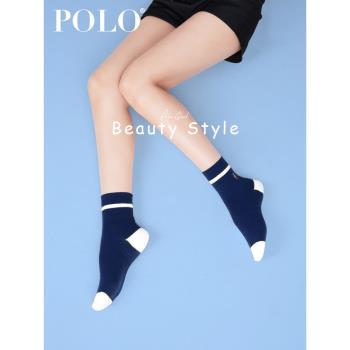 Polo襪子女冬季針織條紋中筒襪厚棉襪潮秋季高筒商務甜美女士襪子