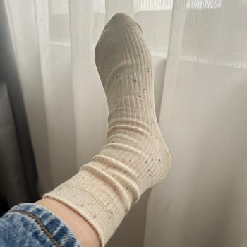 堅果媽咪個性點子紗襪子女中筒襪日系春秋款冬季松口雙針堆堆長襪