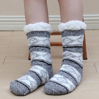 冬季成人超加厚羊羔絨睡眠襪地板襪防滑雙層保暖毛線中筒珊瑚絨襪