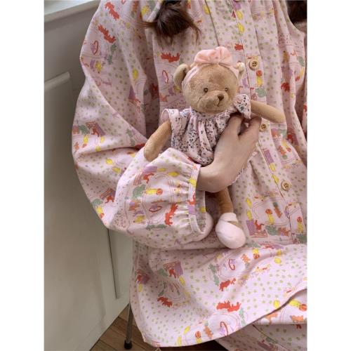 韓國ins博主爆款春秋季純棉童趣睡衣女款卡通寬松可外穿套裝女士