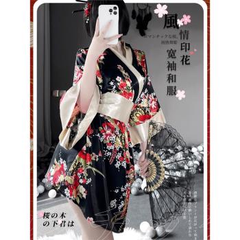 cutie:內衣性感日系睡衣和服印花浴袍睡裙套裝制服黑絲酒吧夜店女