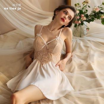 Womens summer new sexy deep V lace suspender nightdress