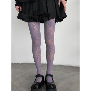 彩色絲襪復古花紋網紅個性蔓藤花朵加長高個大碼連褲襪蕾絲lolita