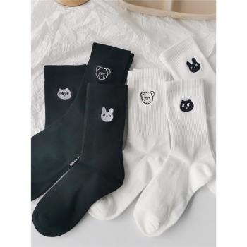 襪子女黑色白色純棉卡通運動襪子