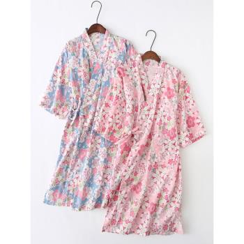 Z睡袍女夏季純棉紗布春秋薄款日式和服裙家居服棉麻睡裙浴袍睡衣