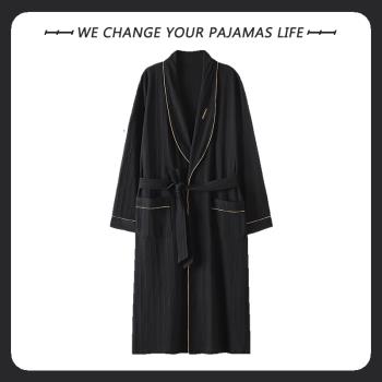北極絨睡袍男士睡衣浴袍春秋季純棉長袖秋天家居服長款薄款加大碼