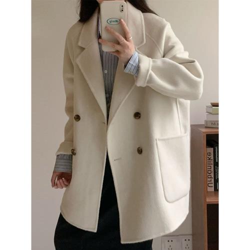 雙面羊絨大衣女2024新款春秋中長款純羊毛韓式寬松毛呢外套小個子