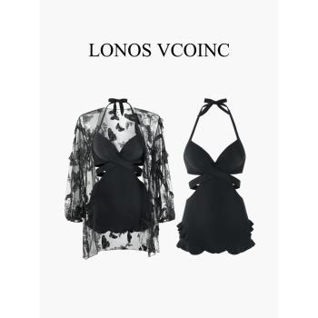 LONOS VCOINC 新款黑色性感小胸聚攏泳衣女連體遮肚顯瘦罩衫防曬
