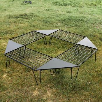 鐵藝網格桌戶外折疊多層置物架可折疊便攜式鐵網桌露營黑鐵桌子