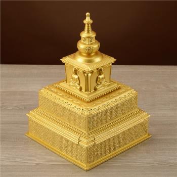 銅器千佛塔浮雕賢劫千佛名號舍利塔佛像家居佛堂供奉吉祥裝飾擺件