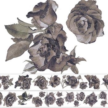 新七天PET亮面手帳手賬裝飾膠帶貼紙花卉造景膠帶紙整卷 黑玫瑰