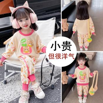 兒童裝女寶寶春秋款套裝小女童網紅洋氣運動時髦秋季1潮2衣服3歲4