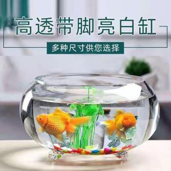 創意加厚帶腳透明玻璃圓形金魚缸客廳小型魚缸家用桌面水培烏龜缸