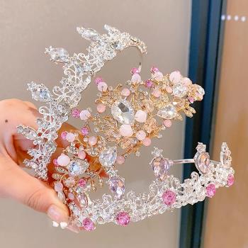 女童皇冠頭飾兒童高端水晶王冠生日禮物公主寶寶發夾發卡新娘發飾