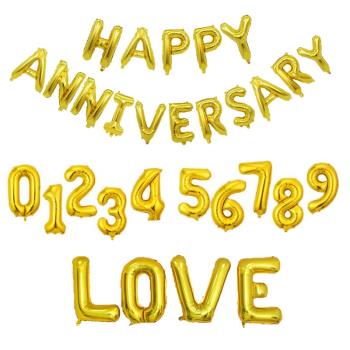 happy anniversary氣球結婚周年紀念日16寸32寸金色鋁箔數字氣球