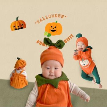 韓版秋季ins萬圣節男女寶寶哈衣南瓜造型新生嬰兒連體衣爬服套裝