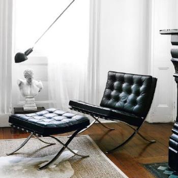 巴塞羅那椅Barcelona chair意式真皮極簡單人設計師密斯沙發椅子