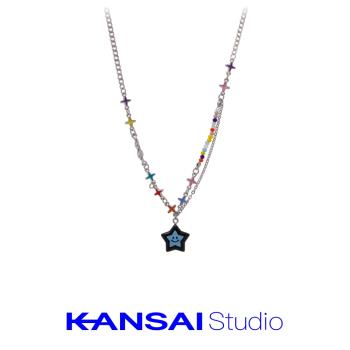 KANSAI幸運星星彩色拼接項鏈女小眾設計感甜酷風多巴胺配飾鎖骨鏈