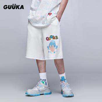 GUUKA潮牌針織休閑短褲男夏季新款 冰淇淋刺繡學生寬松五分運動褲