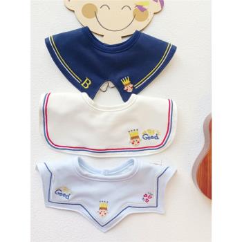 嬰兒童A類純棉防水口水巾寶寶360度刺繡立體圖案小圍嘴飯兜假領子