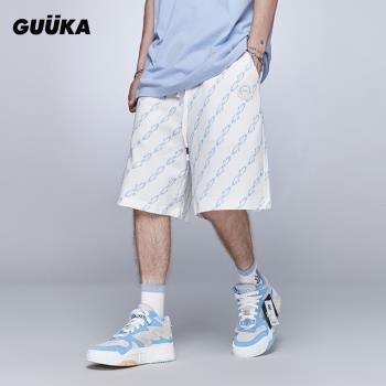 嘻哈GUUKA針織學生藍白休閑短褲