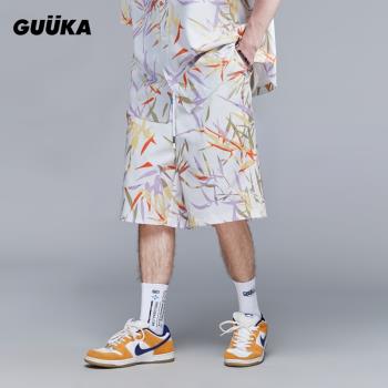 GUUKA潮牌夏威夷風休閑短褲男 青少年嘻哈沙灘速干五分褲運動寬松