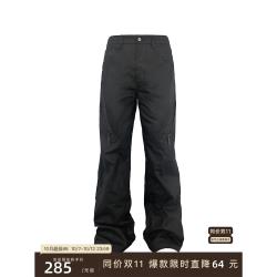 JCAESAR ZIPPER COATING PANTS設計感側開斜拉鏈傷痕涂層牛仔長褲 