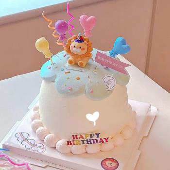 網紅獅子座蛋糕裝飾擺件軟陶卡通動物小獅子男孩生日甜品烘焙插件
