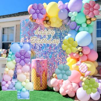 馬卡龍色系小雛菊太陽花朵氣球兒童生日裝飾場景布置KT板數字盒子