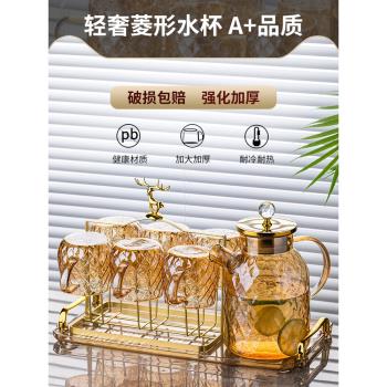 高顏值玻璃冷水壺耐高溫耐熱大容量涼水壺家用涼白開果汁水壺套裝