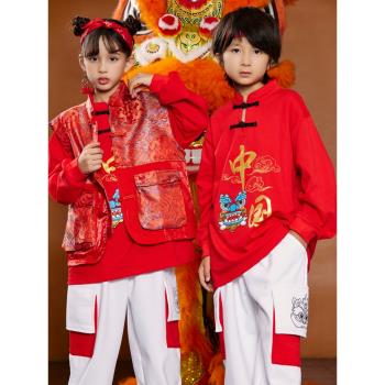 女童秋季套裝2023新款中國風男童街舞嘻哈炸街服裝兒童時髦洋氣潮