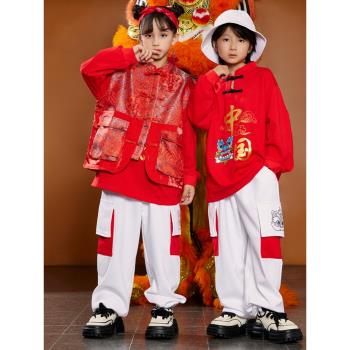 兒童演出服中國風男童秋季小學生運動會衣服女童爵士舞表演服裝潮