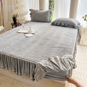 床裙床笠二合一單件加厚牛奶珊瑚絨床罩款床單床墊套席夢思保護套
