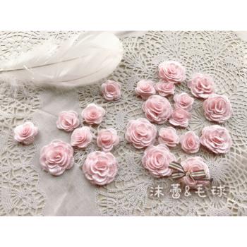 淡粉色立體歐根紗玫瑰朵花 diy手工裝飾衣服補丁貼刺繡花片
