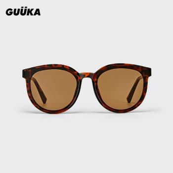 GUUKA夏季黑棕色開車太陽眼鏡潮牌 情侶文藝復古防紫外線墨鏡時尚