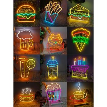 漢堡奶茶薯條燈牌擺攤廣告裝飾網紅夜市歡迎光臨發光字led霓虹燈