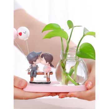 創意ins小花瓶臥室插花擺件玻璃透明水養鮮花迷你簡通花器情侶女