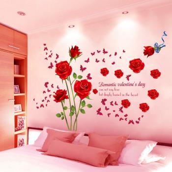 紅色浪漫貼紙臥室床頭裝飾玫瑰花