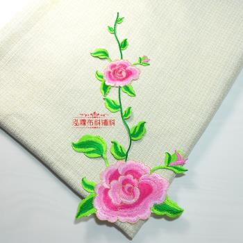 牡丹刺繡貼花舞臺旗袍服裝刺繡貼花長花形刺繡裝飾貼花貼花補丁貼