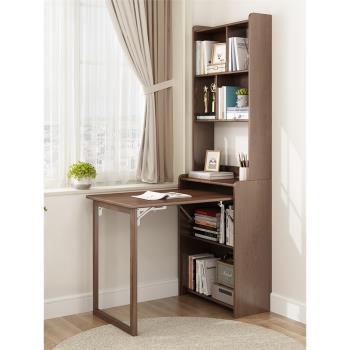 轉角書桌書架組合臥室小型折疊電腦桌家用實木學習桌書柜一體桌子