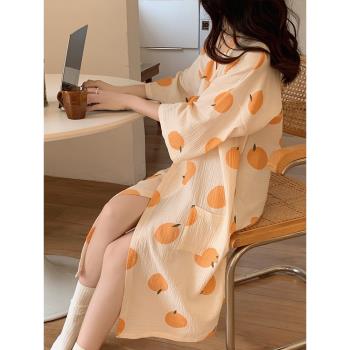 橘子女純棉夏款日式和服性感睡袍