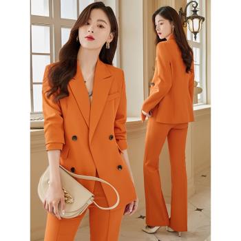 外套女橙色韓版時尚春秋西裝外套