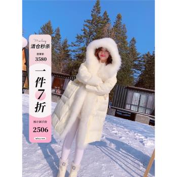MissLuxury『瑞士之雪』90白鵝絨高定版女羽絨服連帽外套＋山羊絨