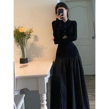 法式黑色拼接小眾襯衫套裝半身裙