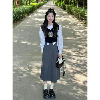 學院風韓系套裝女2023新款高級感溫柔炸街奶系春秋裝搭配一整套裙