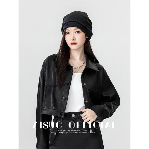 2025春秋新款黑色短款皮衣外套女美式復古風潮酷PU皮機車夾克上衣