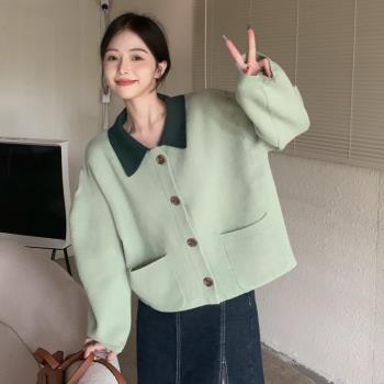 外套女綠色溫柔高級chic針織毛衣