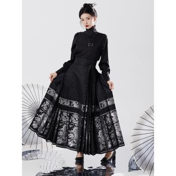 女裝黑色中國風古典織金馬面裙