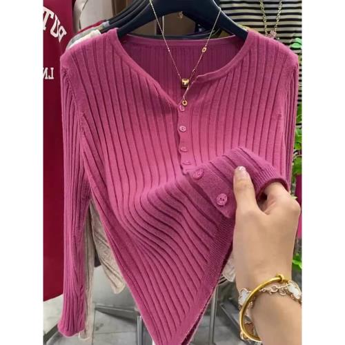 玫紅色坑條針織開衫女早秋2025新款外穿顯瘦軟糯洋氣小眾長袖上衣