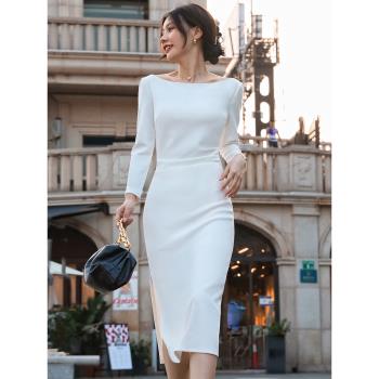 白色連衣裙女高級感法式禮服正式場合平時可穿領證小白裙登記裙子
